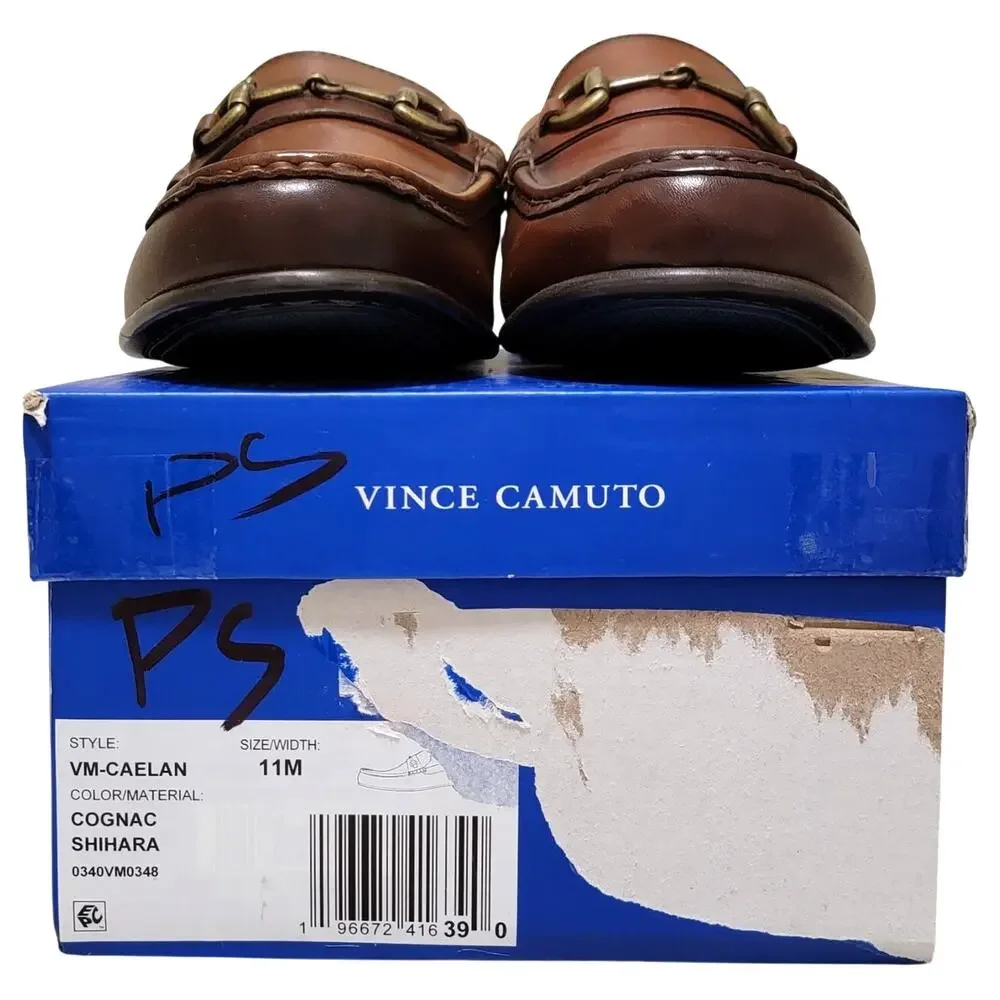 Vince Camuto Men Slip On Horsebit Loafer Caelan Sz US 11M Cognac Shihara Leather